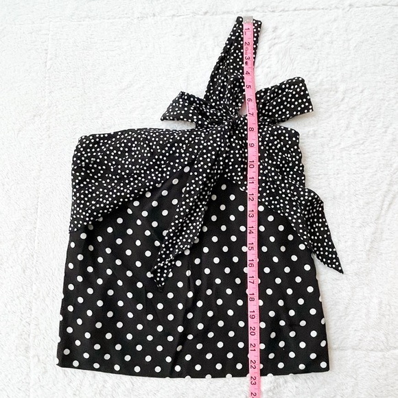 J.Crew | Silk Black & White Mixed Dot Print One Shoulder Bow Detail Top *NWT* - Picture 10 of 11